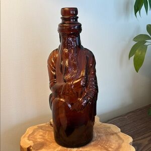Craft Amber Glass Art Bottle - bearded man Hiram Ricker